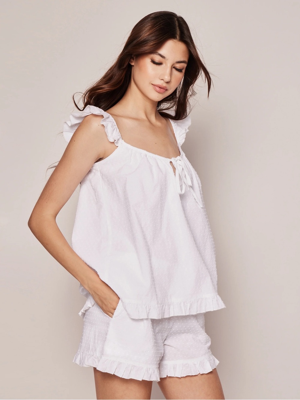 Petite Plume nwt Ruffle Cotton babydoll blouse in white